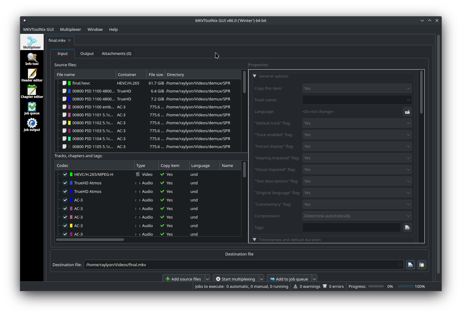 how mkvtoolnix window should look before multiplexing.