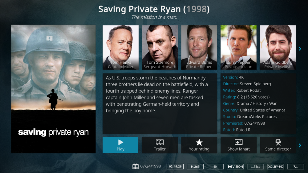 saving private ryan as displayed in kodi on my nvidia shield